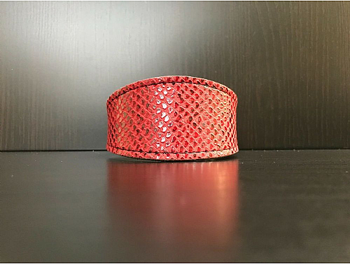 Lined Red with Shiny Pattern Fabric - Whippet Leather Collar - Size S
